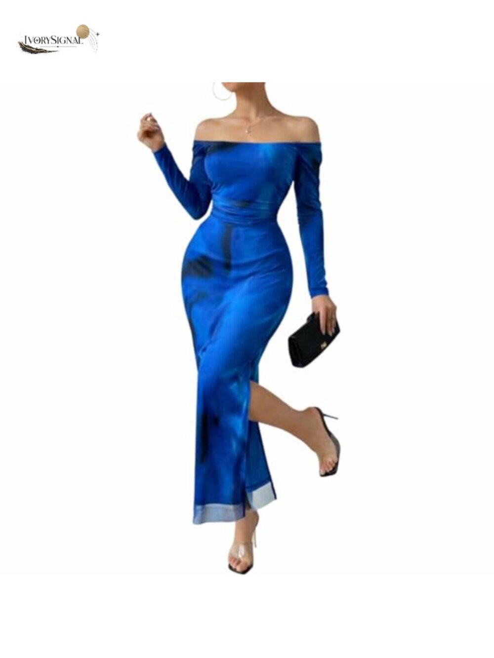 Off Shoulder Long Sleeve Ruched Mesh Bodycon Maxi Dress Cocktail